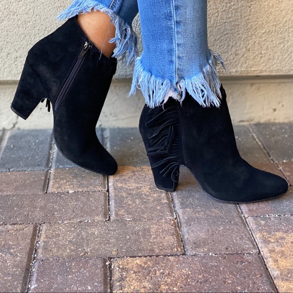Genuine Distressed Suede Fringe Boho Ankle Boots - Picture 7 of 13
